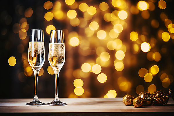 JPG 편집이미지 백그라운드 크리스마스 겨울 사람없음 노란색 샴페인 샴페인잔 보케 빛망울 스파클링 오너먼트 편집실사 AI포토 AI콘텐츠 계절 기념일 컬러 크리스마스장식 술잔 주류 빛 CG 파일형식
