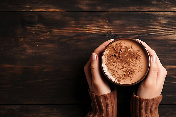 JPG 편집이미지 손 여유 겨울 티타임 휴식 신체부위 하이앵글 갈색 머그컵 잡기 포근함 디지털합성 코코아 따뜻한음료 카피스페이스 편집실사 AI인물포토 AI콘텐츠 계절 감정 음료 뷰포인트 컬러 컨셉 모션 사람 컵 공백 감각 CG 파일형식 AI포토