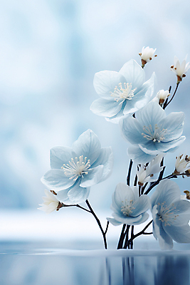 JPG 편집이미지 꽃 하늘색 백그라운드 사람없음 반사 디지털합성 블러효과 편집실사 AI포토 AI콘텐츠 식물 파란색 CG 블러 파일형식 효과