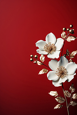 JPG 편집이미지 꽃 사람없음 빨간색 금색 흰색 디지털합성 카피스페이스 편집실사 AI포토 AI콘텐츠 식물 컬러 공백 CG 파일형식