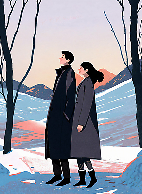 전신 PSD 나무 커플 여자 남자 겨울 데이트 일러스트 함께함 사랑 서기 성인 두명 설원 산책 눈 주머니손 연애 감성 성인만 겨울풍경 눈덮임 국내일러스트 자연요소 식물 계절 감정 컨셉 관계 모션 날씨 휴식 눈_날씨 사람 풍경 파일형식