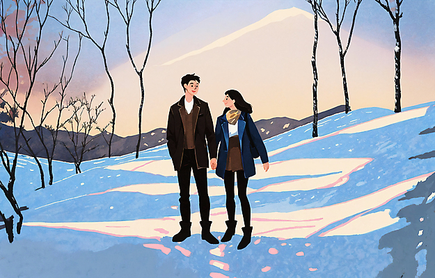 전신 PSD 나무 커플 여자 남자 겨울 데이트 일러스트 함께함 사랑 성인 두명 걷기 설원 손잡기 산책 눈 연애 감성 성인만 겨울풍경 눈덮임 국내일러스트 자연요소 식물 계절 감정 컨셉 관계 모션 날씨 휴식 눈_날씨 사람 풍경 파일형식