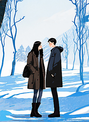전신 PSD 나무 커플 여자 남자 하늘색 겨울 데이트 일러스트 함께함 사랑 서기 성인 두명 마주보기 설원 눈 숲 주머니손 연애 감성 성인만 겨울풍경 눈덮임 국내일러스트 자연요소 식물 계절 감정 컨셉 관계 모션 날씨 눈_날씨 사람 풍경 파란색 파일형식