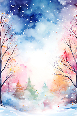 JPG 나무 포스터 백그라운드 겨울 일러스트 붓터치 추상 수채화 풍경 사람없음 컬러풀 눈 번짐 국내일러스트 AI일러스트 AI콘텐츠 자연요소 식물 계절 컬러 무늬 날씨 파일형식 효과