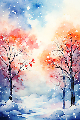 JPG 나무 포스터 백그라운드 겨울 일러스트 붓터치 추상 수채화 풍경 사람없음 컬러풀 눈 번짐 국내일러스트 AI일러스트 AI콘텐츠 자연요소 식물 계절 컬러 무늬 날씨 파일형식 효과