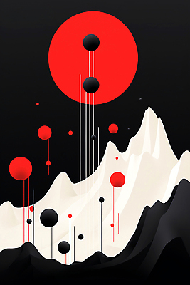 JPG 디자인 포스터 백그라운드 일러스트 추상 산 사람없음 빨간색 검은색 흰색 원형 직선 모던 미니멀 국내일러스트 AI일러스트 AI콘텐츠 도형 선 컬러 무늬 파일형식