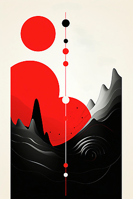 JPG 디자인 포스터 백그라운드 일러스트 추상 산 사람없음 빨간색 검은색 흰색 원형 직선 모던 미니멀 국내일러스트 AI일러스트 AI콘텐츠 도형 선 컬러 무늬 파일형식