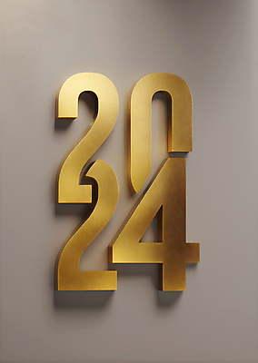 JPG 편집이미지 타이포그라피 사람없음 숫자 금속 금색 입체 디지털합성 광택 편집소스 2024년 갑진년 편집실사 AI포토 AI콘텐츠 문자 컬러 재질 연도 CG 파일형식