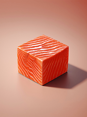 JPG 편집이미지 조각 식재료 사람없음 사각형 큐브 디지털합성 정사각형 연어 입체도형 편집소스 생연어 편집실사 AI컴퓨터그래픽 AI콘텐츠 도형 어류 입체 CG 파일형식