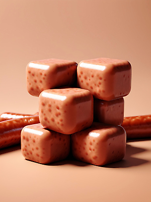 JPG 편집이미지 조각 식재료 사람없음 쌓기 사각형 소시지 큐브 디지털합성 정사각형 광택 입체도형 편집소스 편집실사 AI컴퓨터그래픽 AI콘텐츠 도형 모션 가공식품 입체 CG 파일형식