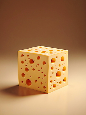 JPG 편집이미지 조각 식재료 치즈 사람없음 갈색 사각형 구멍 큐브 디지털합성 정사각형 입체도형 편집소스 편집실사 AI컴퓨터그래픽 AI콘텐츠 도형 컬러 유제품 입체 CG 파일형식