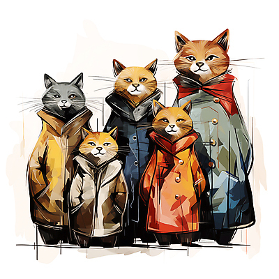 JPG 동물캐릭터 여러마리 일러스트 사람없음 고양이 모임 스케치 디지털합성 겨울옷 고양이캐릭터 편집소스 옹기종기 국내일러스트 일러캐릭터 AI일러스트 AI콘텐츠 동물 캐릭터 옷 다수 컨셉 겨울 포유류 미술 반려동물 파일형식
