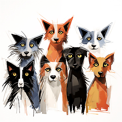 JPG 동물캐릭터 여러마리 일러스트 사람없음 모임 개 강아지 스케치 디지털합성 편집소스 옹기종기 국내일러스트 일러캐릭터 AI일러스트 AI콘텐츠 동물 캐릭터 다수 컨셉 포유류 미술 반려동물 파일형식