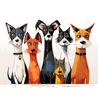 JPG 동물캐릭터 여러마리 일러스트 사람없음 모임 개 강아지 스케치 디지털합성 편집소스 옹기종기 국내일러스트 일러캐릭터 AI일러스트 AI콘텐츠 동물 캐릭터 다수 컨셉 포유류 미술 반려동물 파일형식