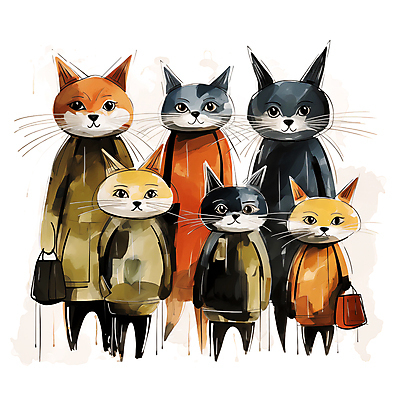 JPG 동물캐릭터 여러마리 일러스트 사람없음 고양이 모임 스케치 디지털합성 고양이캐릭터 편집소스 옹기종기 국내일러스트 일러캐릭터 AI일러스트 AI콘텐츠 동물 캐릭터 다수 컨셉 포유류 미술 반려동물 파일형식