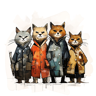 JPG 동물캐릭터 여러마리 일러스트 사람없음 고양이 모임 스케치 디지털합성 겨울옷 고양이캐릭터 편집소스 옹기종기 국내일러스트 일러캐릭터 AI일러스트 AI콘텐츠 동물 캐릭터 옷 다수 컨셉 겨울 포유류 미술 반려동물 파일형식