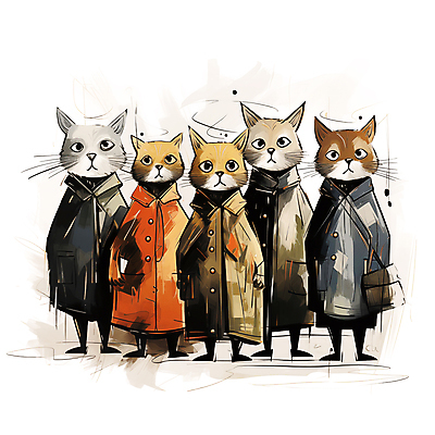 JPG 동물캐릭터 여러마리 일러스트 사람없음 고양이 모임 스케치 디지털합성 겨울옷 고양이캐릭터 편집소스 옹기종기 국내일러스트 일러캐릭터 AI일러스트 AI콘텐츠 동물 캐릭터 옷 다수 컨셉 겨울 포유류 미술 반려동물 파일형식