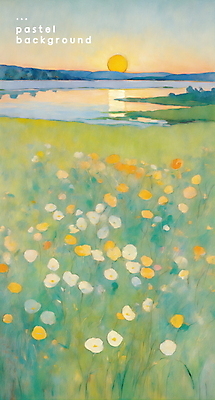 PSD 꽃 바다 백그라운드 일러스트 자연 풍경 초원 사람없음 태양 파스텔톤 수평선 국내일러스트 자연요소 식물 컬러 생태계 파일형식