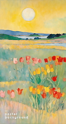 PSD 꽃 바다 백그라운드 일러스트 자연 산 풍경 초원 사람없음 태양 파스텔톤 수평선 국내일러스트 자연요소 식물 컬러 생태계 파일형식