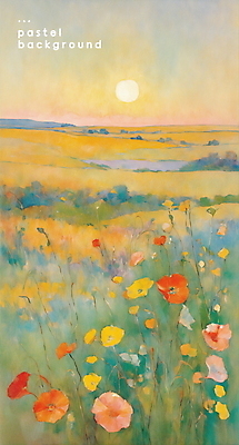 PSD 꽃 백그라운드 일러스트 자연 풍경 초원 사람없음 태양 파스텔톤 국내일러스트 자연요소 식물 컬러 생태계 파일형식