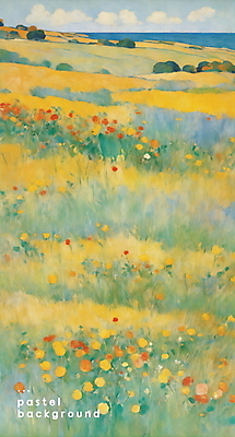 PSD 구름 꽃 바다 백그라운드 일러스트 자연 풍경 초원 사람없음 파스텔톤 수평선 국내일러스트 자연요소 식물 컬러 생태계 파일형식