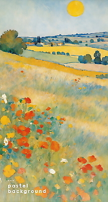 PSD 꽃 백그라운드 일러스트 자연 풍경 초원 사람없음 태양 파스텔톤 국내일러스트 자연요소 식물 컬러 생태계 파일형식