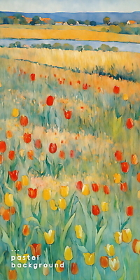 PSD 꽃 백그라운드 일러스트 자연 주택 풍경 초원 사람없음 강 파스텔톤 국내일러스트 식물 컬러 건물 생태계 파일형식