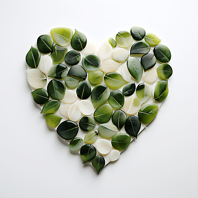 JPG 편집 편집이미지 잎 나뭇잎 사람없음 초록색 하트 도자기 풀 디지털합성 에코 친환경 광택 편집소스 편집실사 AI포토 AI콘텐츠 모양 식물 컬러 환경 CG 파일형식