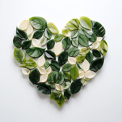 JPG 편집 편집이미지 잎 나뭇잎 사람없음 초록색 하트 도자기 풀 디지털합성 에코 친환경 광택 편집소스 편집실사 AI포토 AI콘텐츠 모양 식물 컬러 환경 CG 파일형식