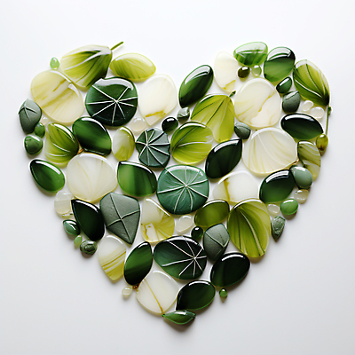 JPG 편집 편집이미지 잎 나뭇잎 사람없음 초록색 하트 도자기 풀 디지털합성 에코 친환경 광택 편집소스 편집실사 AI포토 AI콘텐츠 모양 식물 컬러 환경 CG 파일형식