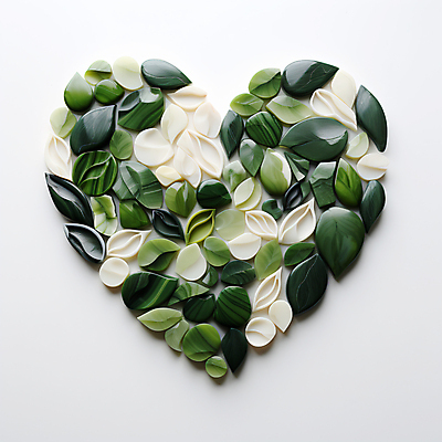 JPG 편집 편집이미지 잎 나뭇잎 사람없음 초록색 하트 도자기 풀 디지털합성 에코 친환경 광택 편집소스 편집실사 AI포토 AI콘텐츠 모양 식물 컬러 환경 CG 파일형식