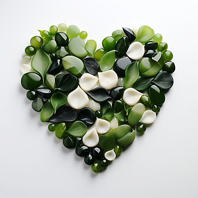 JPG 편집 편집이미지 잎 나뭇잎 사람없음 초록색 하트 도자기 풀 디지털합성 에코 친환경 광택 편집소스 편집실사 AI포토 AI콘텐츠 모양 식물 컬러 환경 CG 파일형식