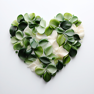 JPG 편집 편집이미지 잎 나뭇잎 사람없음 초록색 하트 도자기 풀 디지털합성 에코 친환경 광택 편집소스 편집실사 AI포토 AI콘텐츠 모양 식물 컬러 환경 CG 파일형식