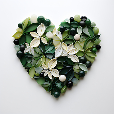 JPG 편집 편집이미지 잎 나뭇잎 사람없음 초록색 하트 도자기 풀 디지털합성 에코 친환경 광택 편집소스 편집실사 AI포토 AI콘텐츠 모양 식물 컬러 환경 CG 파일형식