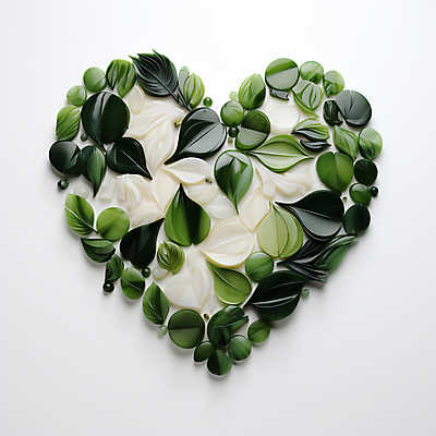 JPG 편집 편집이미지 잎 나뭇잎 사람없음 초록색 하트 도자기 풀 디지털합성 에코 친환경 광택 편집소스 편집실사 AI포토 AI콘텐츠 모양 식물 컬러 환경 CG 파일형식