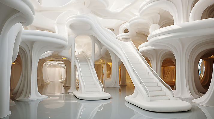 JPG 모양 편집 편집이미지 건축물 디자인 건축 추상 사람없음 계단 공간 흰색 디지털합성 기하학 굴곡 편집실사 AI포토 AI콘텐츠 컬러 무늬 CG 파일형식