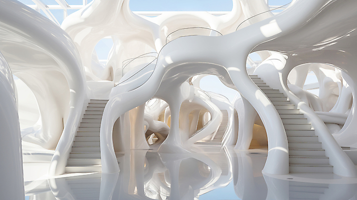 JPG 모양 편집 편집이미지 건축물 디자인 건축 추상 사람없음 계단 공간 흰색 디지털합성 기하학 굴곡 편집실사 AI포토 AI콘텐츠 컬러 무늬 CG 파일형식