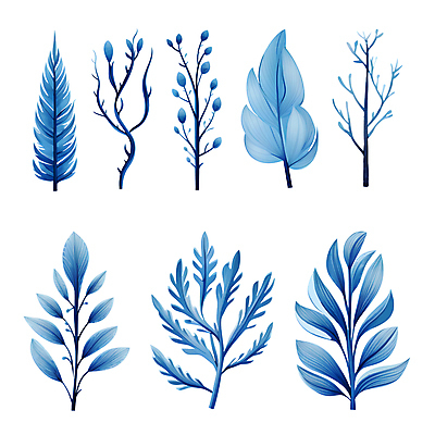 PSD 열매 잎 겨울 일러스트 나뭇잎 수채화 사람없음 파란색 세트 풀 풀잎 엘리먼트 보테니컬아트 국내일러스트 식물 계절 컬러 풀_식물 파일형식