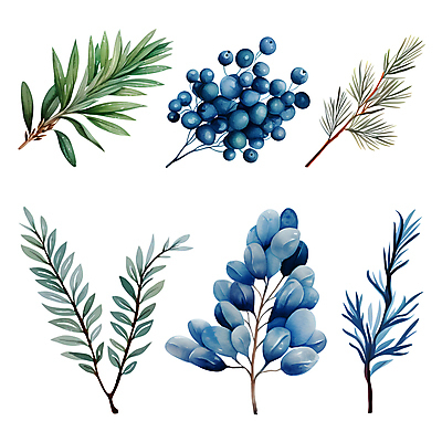 PSD 열매 잎 겨울 일러스트 나뭇잎 수채화 사람없음 파란색 세트 풀 풀잎 엘리먼트 보테니컬아트 국내일러스트 식물 계절 컬러 풀_식물 파일형식