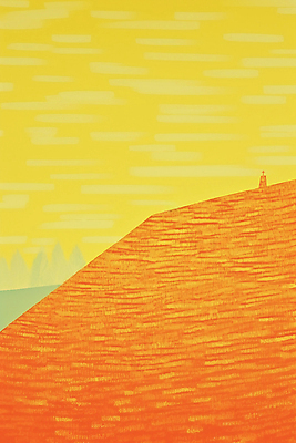 JPG 기독교 십자가 일러스트 하늘 산 풍경 사람없음 노란색 교회 주황색 언덕 미니멀 국내일러스트 AI일러스트 AI콘텐츠 종교 컬러 종교건축 건물 파일형식