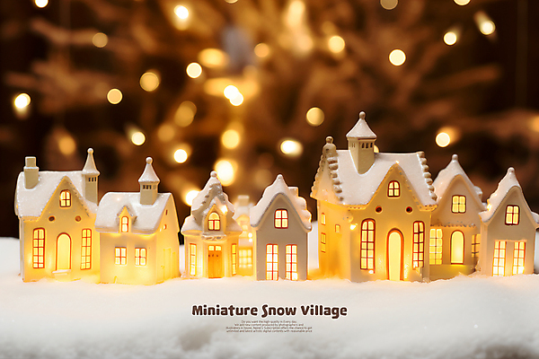 PSD 편집이미지 백그라운드 겨울 사람없음 빛 장난감 마을 미니어처 눈 분위기 보케 건축모형 눈덮임 이미지편집 자연요소 계절 컨셉 날씨 모형 파일형식