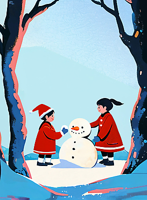 자연요소 식물 모자_잡화 계절 여자 기념일 남자 어린이 컨셉 크리스마스 겨울 가족 관계 모션 눈사람 날씨 눈_날씨 사람 풍경 만들기 파일형식 들기 눈덩이 서기 눈사람만들기 남매 어린이만 소녀 소년 놀이 겨울풍경 전신 두명 나무 친구 눈 산타모자 PSD 일러스트 추위 눈덮임 설원 국내일러스트
