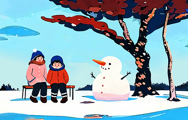 전신 PSD 나무 여자 남자 어린이 겨울 벤치 일러스트 눈사람 놀이 휴식 앉기 소녀 소년 두명 설원 추위 눈 주머니손 어린이만 겨울풍경 눈덮임 국내일러스트 자연요소 식물 계절 컨셉 의자 모션 날씨 눈_날씨 사람 풍경 파일형식