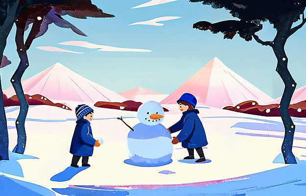 전신 PSD 나무 여자 남자 어린이 겨울 일러스트 눈사람 놀이 하늘 산 서기 소녀 소년 두명 친구 설원 추위 눈 만들기 어린이만 겨울풍경 설산 눈덮임 국내일러스트 자연요소 식물 계절 컨셉 관계 모션 날씨 눈_날씨 사람 풍경 파일형식