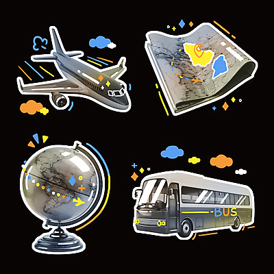 PSD 구름 선 여행 스티커 지도 일러스트 버스 비행기 사람없음 반짝임 세트 컬러풀 지구본 회색 화려 낙서 네온 엘리먼트 키치 국내일러스트 자연요소 육상교통 컬러 컨셉 항공교통 모션 대중교통 파일형식