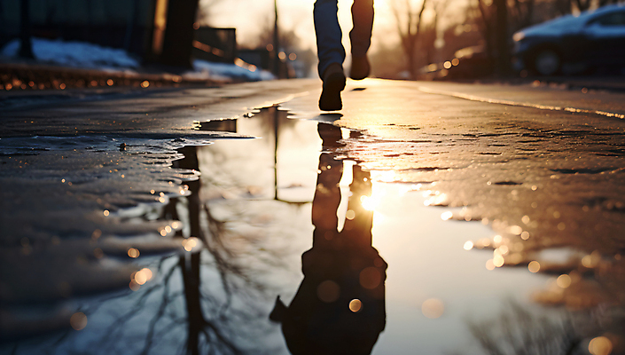JPG 편집이미지 실루엣 길 겨울 발 바닥 신체부위 반사 노을 추위 눈 웅덩이 빙판 빙판길 편집실사 AI인물포토 AI콘텐츠 자연요소 계절 날씨 촬영기법 사람 CG 파일형식 AI포토
