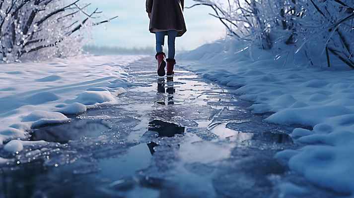 JPG 편집이미지 길 겨울 바닥 한명 성인 반사 걷기 추위 하반신 눈 웅덩이 빙판 빙판길 성인한명만 눈덮임 편집실사 AI인물포토 AI콘텐츠 자연요소 1 계절 컨셉 모션 날씨 사람 CG 성인만 파일형식 AI포토