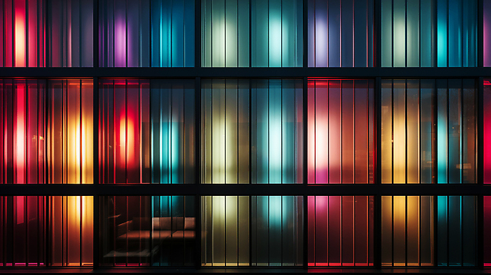 JPG 편집이미지 창문 유리 외벽 빌딩 사람없음 빛 컬러풀 디지털합성 편집소스 편집실사 AI포토 AI콘텐츠 벽 컬러 재질 건물 CG 파일형식