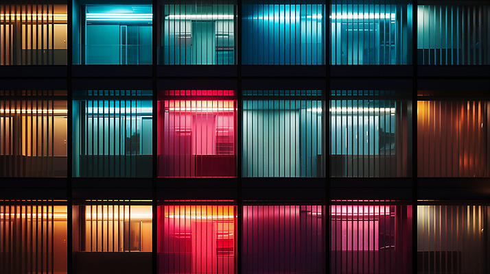 JPG 편집이미지 창문 유리 외벽 빌딩 사람없음 빛 컬러풀 디지털합성 편집소스 편집실사 AI포토 AI콘텐츠 벽 컬러 재질 건물 CG 파일형식