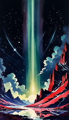 JPG 백그라운드 겨울 일러스트 자연 밤하늘 하늘 산 풍경 사람없음 빛 분위기 오로라 겨울풍경 국내일러스트 AI일러스트 AI콘텐츠 계절 컨셉 자연현상 야간 생태계 파일형식